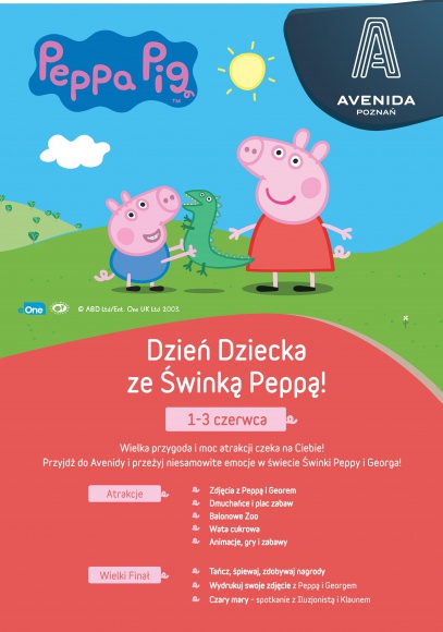 Dzień Dziecka ze Świnką Peppą w Avenidzie Poznań LIFESTYLE, Dziecko - 1-3 czerwca w centrum handlowym Avenida Poznań będzie trwał Dzień Dziecka ze Świnką Peppą.